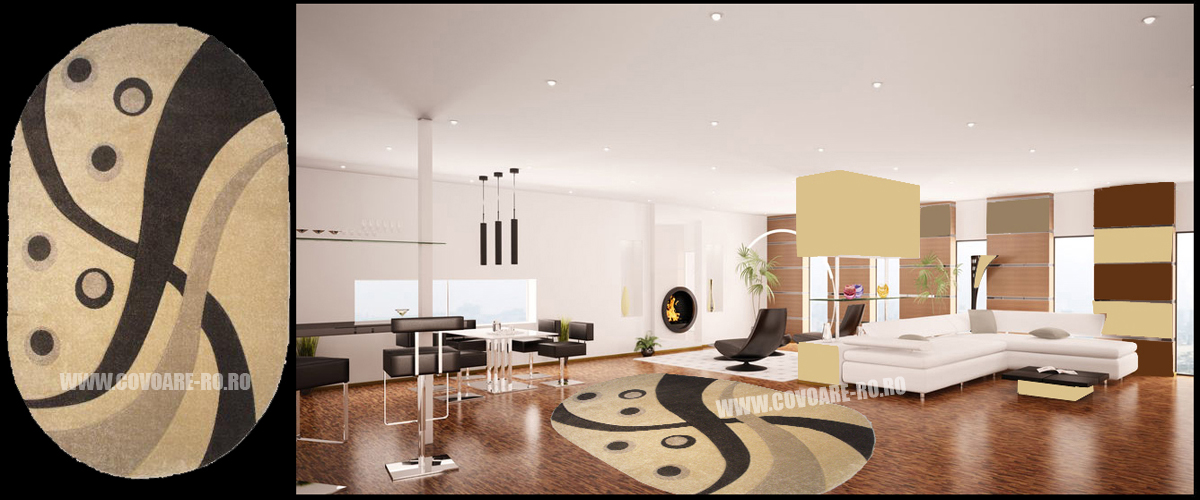 covor modern bej crem forme geometrice living