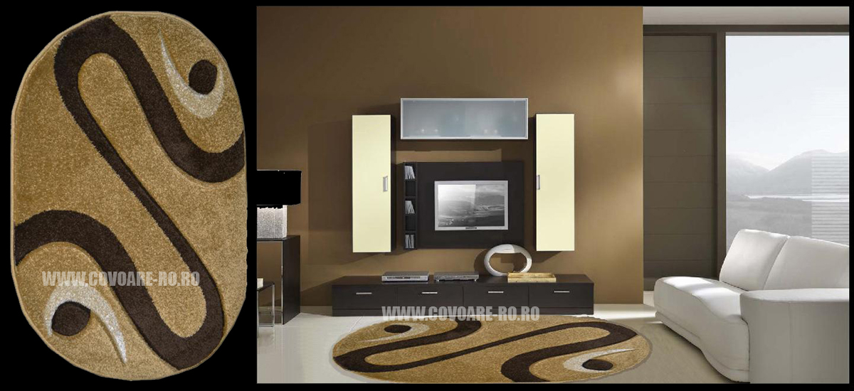 covor modern bej crem forme geometrice living linii cercuri patratele