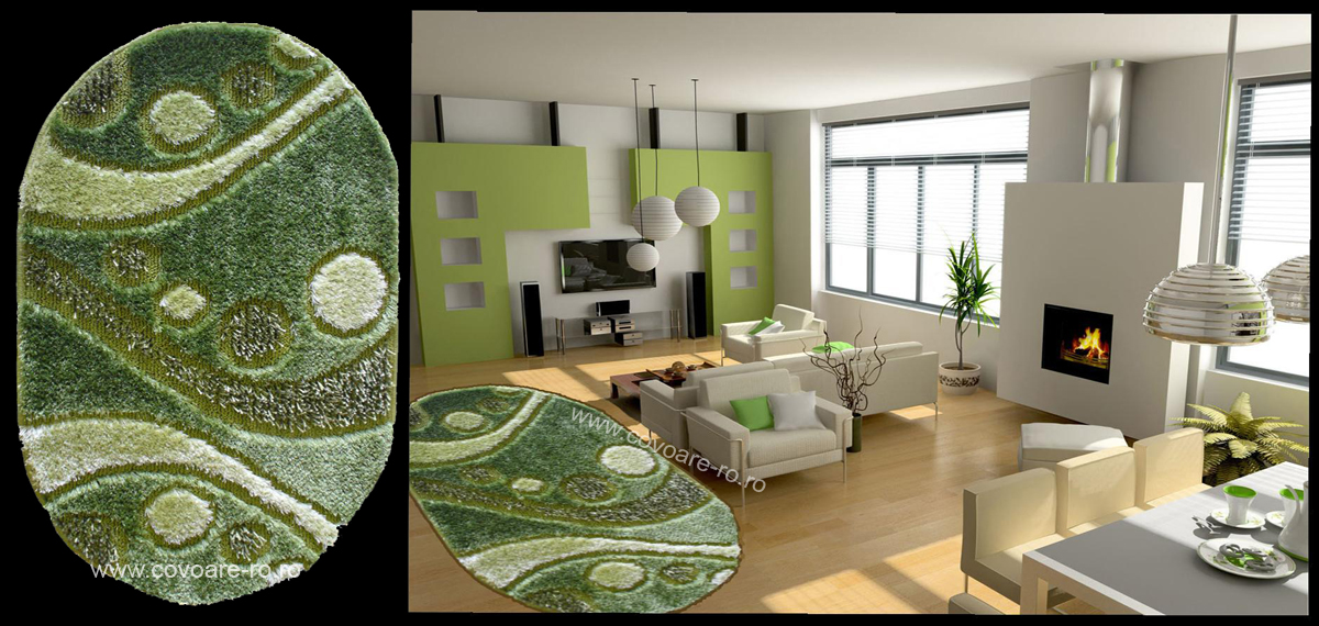 matase covor modern bej crem forme geometrice oval